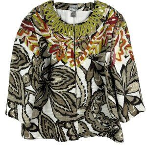 Chico’s Jacket Appliqué Embroidered Colorful Art to Wear Size 2 US Large Boho